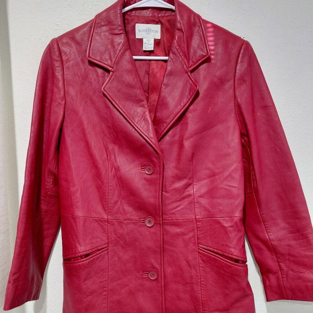 Nordstrom Lambskin Leather Blazer Jacket Butter Soft 8P 90s Academia Retro
